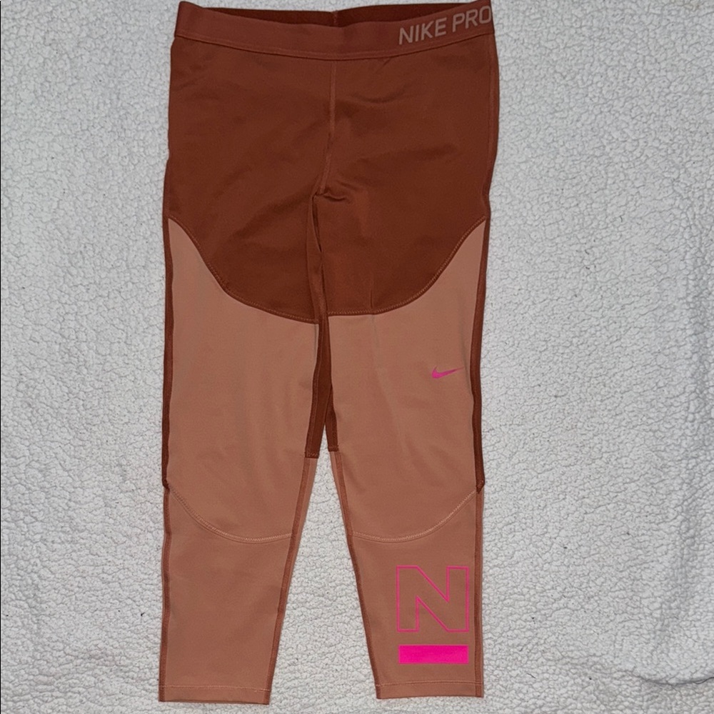 Women’s Nike Pro Tan and Orange Dri-Fit Leggings